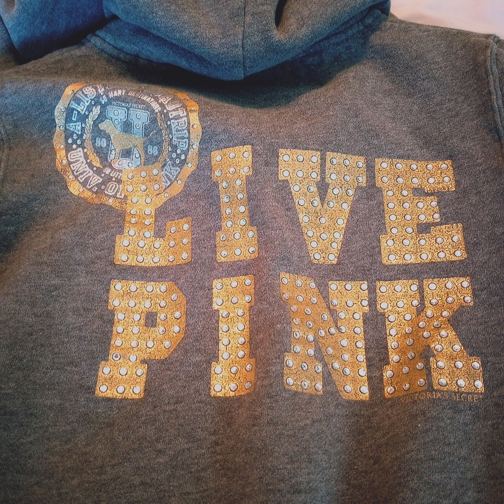Victoria's Secret Live Pink Y2K Iconic Road Trip 86 Jeweled Hoodie Jacket 90s M